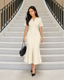 Robe fourreau pour femme – Élégante et sexy, col en V ou rond, manches longues plissées, rayée ou unie, longueur midi – Style décontracté