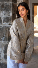 Blazer Brocard court Style Caftan avec ceinture intégrée