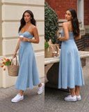 Robe fourreau , encolure en U, sans manches, couleur unie, longue