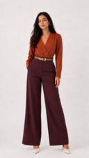 Pantalon jambes larges taille haute en polyester soyeux