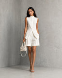 Ensemble deux pièces uni en mélange coton et lin, sans manches